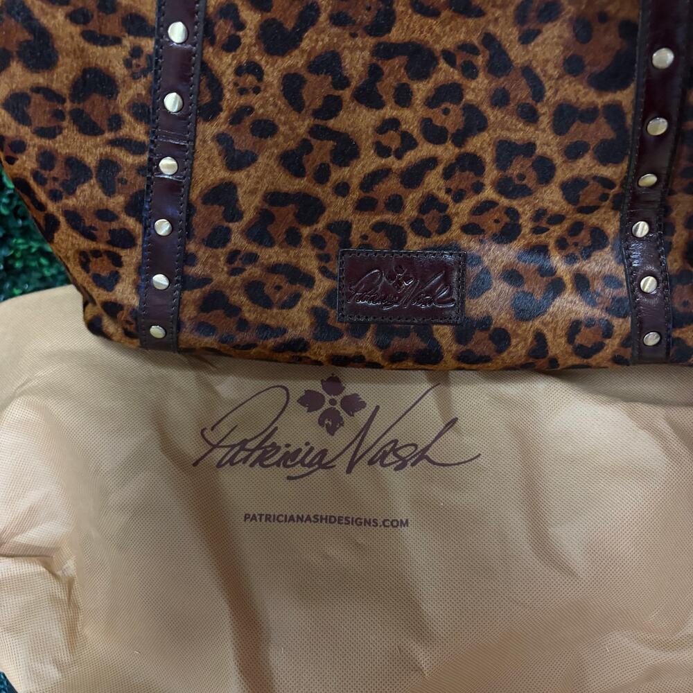 NWT Patricia Nash Leopard Calf hair large tote - Picture 10 of 11